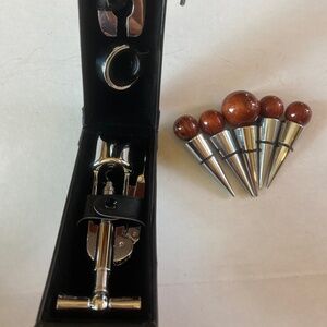 #2893 4 Piece Portable Wine Opener Set, Case, Corkscrew, Foil Cutter, Drip Ring